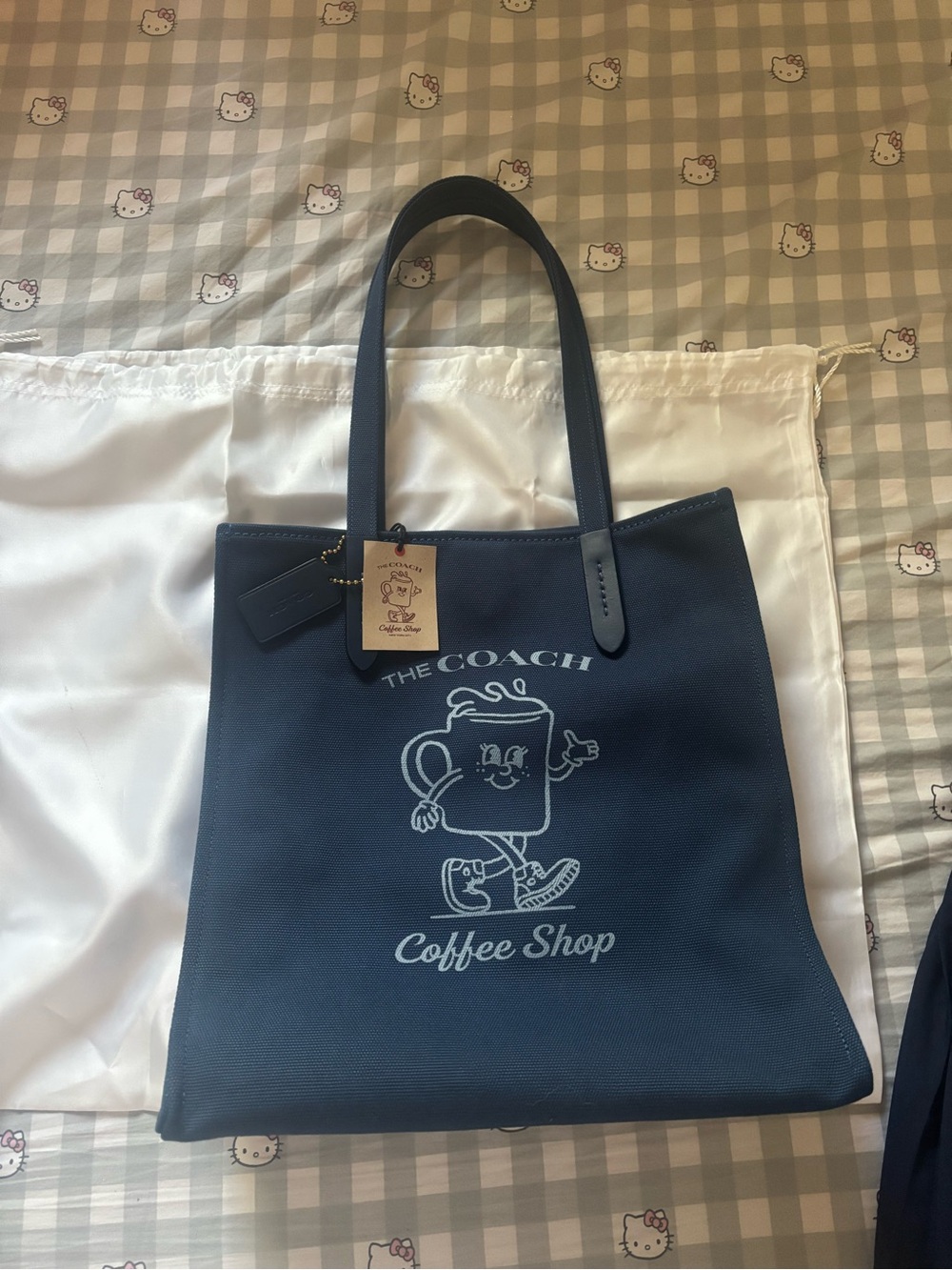 Coach Navy Canvas Tote with Printed Interior Graphic